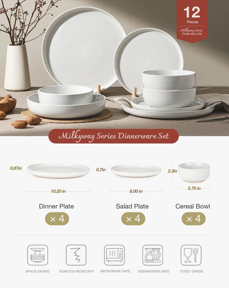 ONE of ONE Milkyway Stoneware Dinnerware Set of 12 - White