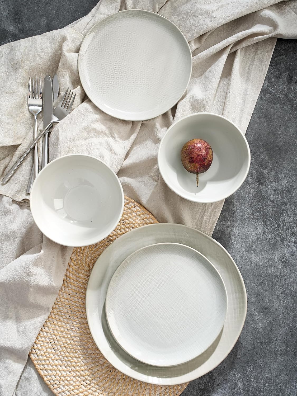 One of One Moonlight Stoneware Dinnerware Set of 12 - White