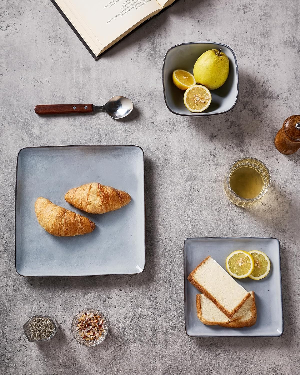 ONE of ONE Ocean Square Stoneware Dinnerware Set of 12 - Grey