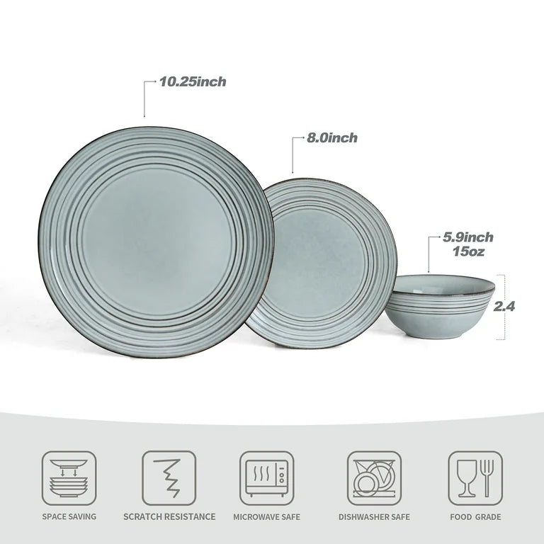 One of One Twilight Stoneware Dinnerware Set of 12 - Ashy Blue