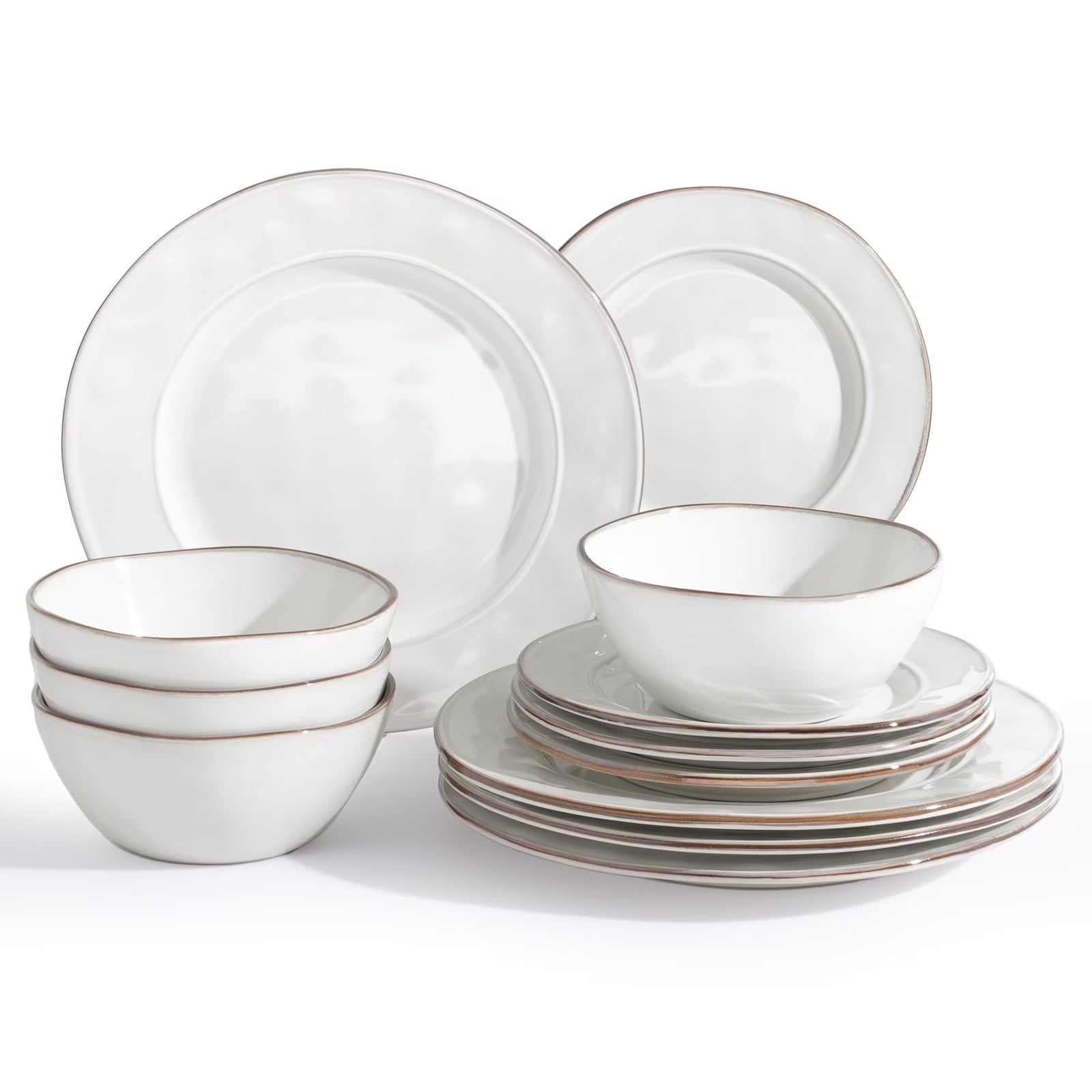One of One Aurora Stoneware Dinnerware Set of 12 - Pearl White