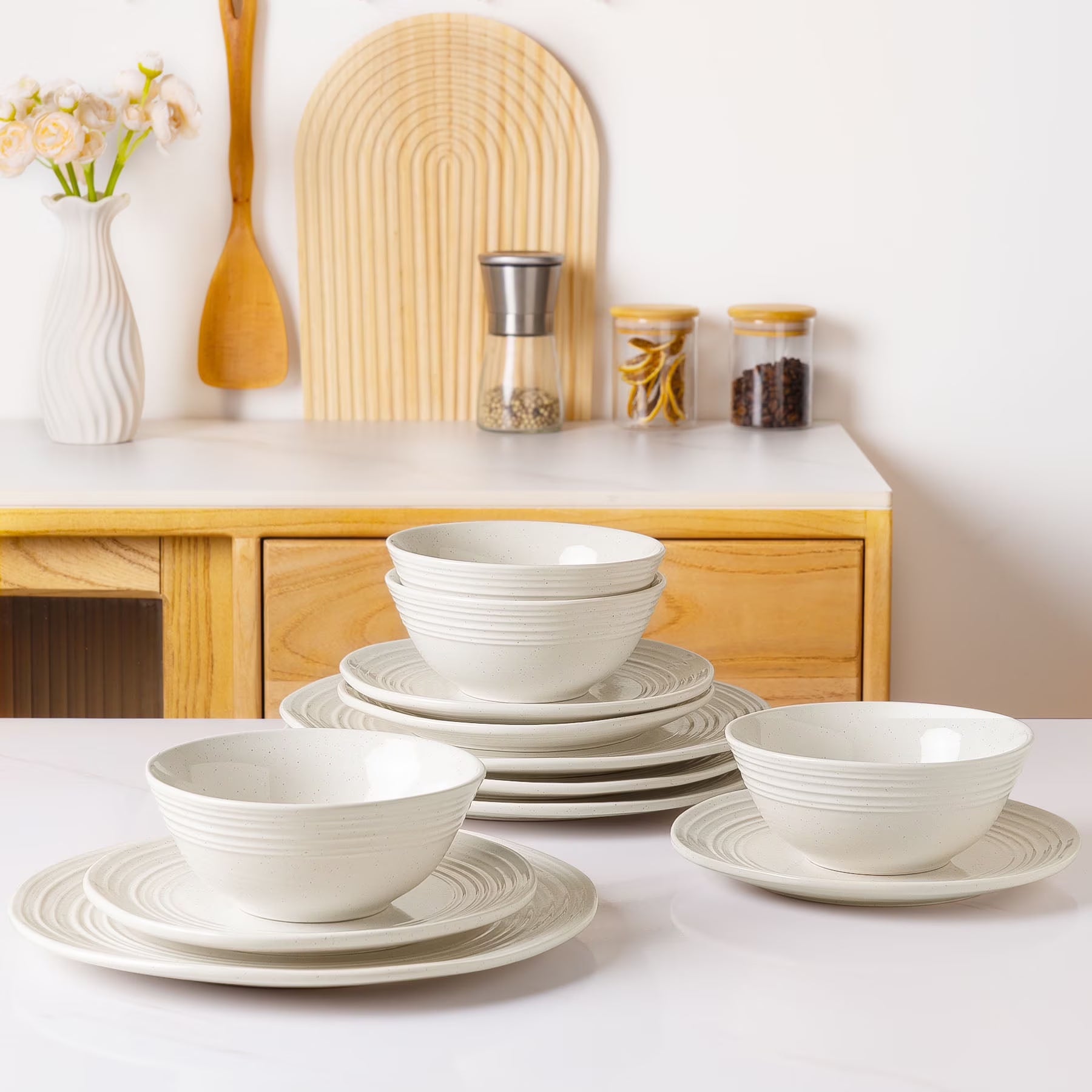 One of One Twilight Stoneware Dinnerware Set of 12 - White