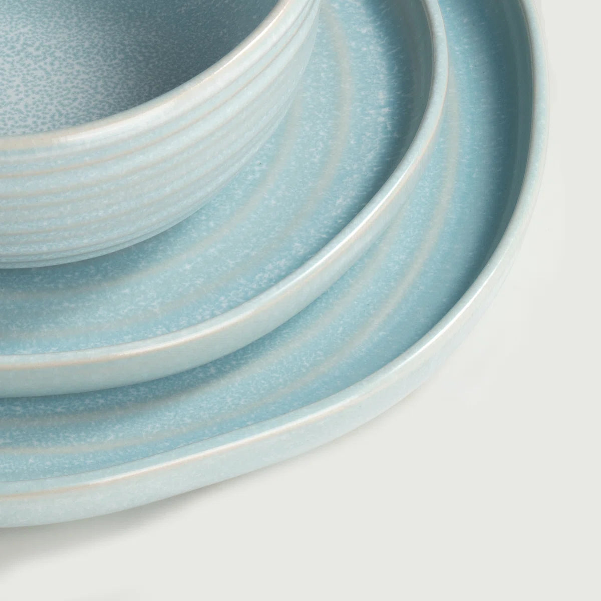 One of One Pluto Stoneware Dinnerware Set of 12 - Light Blue