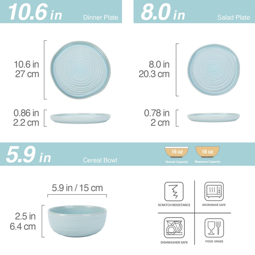 One of One Pluto Stoneware Dinnerware Set of 12 - Light Blue