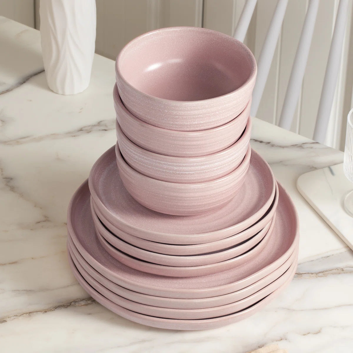 ONE of ONE Pluto Stoneware Dinnerware Set of 12 - Light Pink