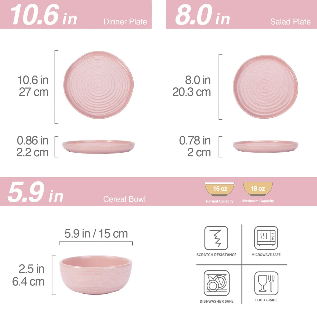 ONE of ONE Pluto Stoneware Dinnerware Set of 12 - Light Pink