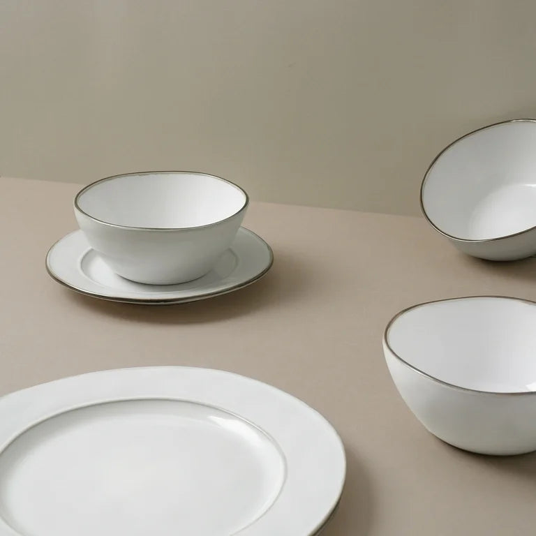 One of One Aurora Stoneware Dinnerware Set of 12 - Pearl White