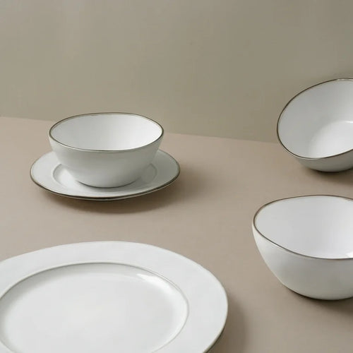 One of One Aurora Stoneware Dinnerware Set of 12 - Pearl White