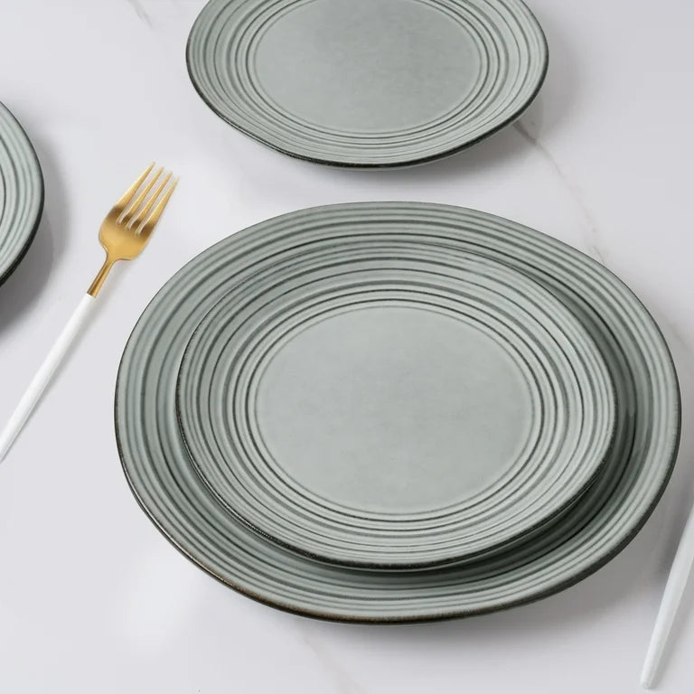 One of One Twilight Stoneware Dinnerware Set of 12 - Ashy Blue